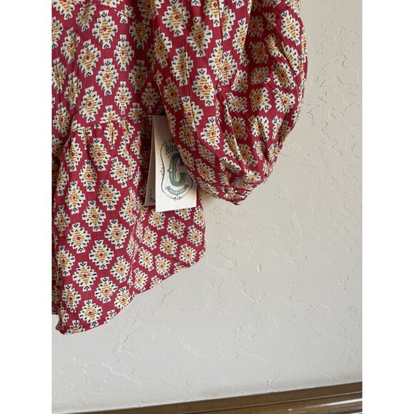 New! Rockin' G Tribal Aztec Geometric Southwestern Peasant Top Sweetheart Smocki - Picture 6 of 9